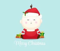 Cute baby with santa hat for merry christmas illustration Premium Vector