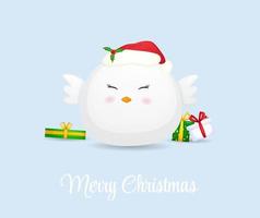 Pollo lindo con sombrero de santa para la ilustración de feliz navidad vector premium
