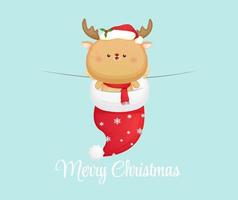 Cute christmas reindeer with santa hat for merry christmas illustration Premium Vector