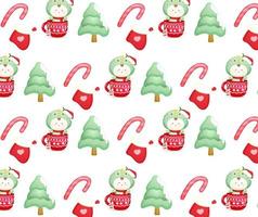 Cute baby with santa hat inside a cup and happy christmas day patterns vector