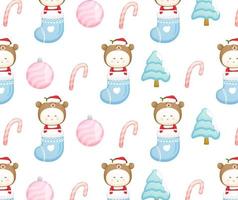 Cute baby inside sock and happy christmas day patterns vector