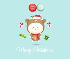 Cute baby flying with balloon for merry christmas illustration Premium Vector