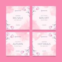 Beautiful pink watercolor social media template vector