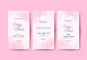 Beautiful pink watercolor wedding social media stories template vector