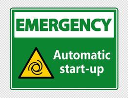 Señal de puesta en marcha automática de emergencia sobre fondo transparente vector