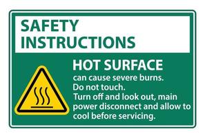 Safety Instructions Hot surface sign on white background vector