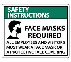 Safety Instructions Face Masks Required Sign on white background vector
