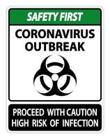 Safety First Coronavirus Outbreak Sign Isolate On White Background,Vector Illustration vector