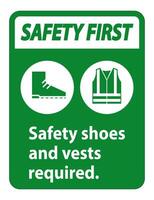 Safety Shoes And Vest Required With PPE Symbols on white background vector