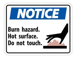 Notice Burn hazard,Hot surface,Do not touch Symbol Sign Isolate on White Background,Vector Illustration vector