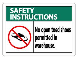 Safety instructions No Open Toed Shoes Sign on white background vector