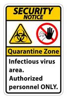 Security Notice Quarantine Infectious Virus Area sign on white background vector