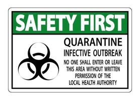 Safety First Quarantine Infective Outbreak Sign Isolate on transparent Background,Vector Illustration vector