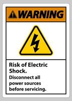 Advertencia de riesgo de descarga eléctrica símbolo signo aislar sobre fondo blanco. vector