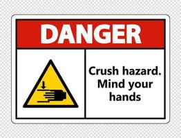 Danger crush hazard.Mind your hands Sign on transparent background vector