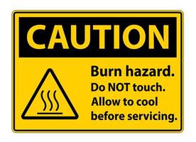 Caution Burn hazard safety,Do not touch label Sign on white background vector