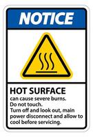 Notice Hot surface sign on white background vector