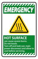 Emergency Hot surface sign on white background vector