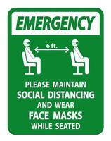 Emergency Maintain Social Distancing Wear Face Masks Sign on white background vector