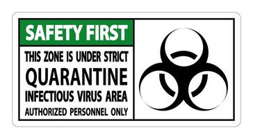 Safety First Quarantine Infectious Virus Area Sign Isolate On White Background,Vector Illustration EPS.10 vector