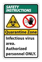 Safety Instructions Quarantine Infectious Virus Area sign on white background vector