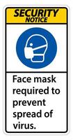 Security Notice Face mask required to prevent spread of virus sign on white background vector