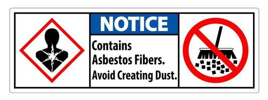 la etiqueta de aviso contiene fibras de amianto, evite la creación de polvo vector