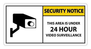 aviso de seguridad esta área está bajo señal de video vigilancia de 24 horas símbolo aislado sobre fondo blanco, ilustración vectorial vector