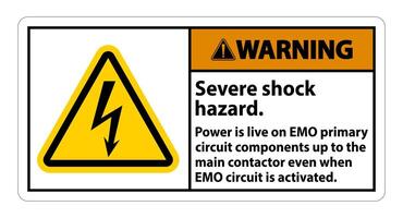 Warning Severe shock hazard sign on white background vector