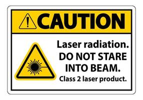 Precaución con la radiación láser, no mire fijamente al rayo, signo de producto láser de clase 2 sobre fondo blanco. vector