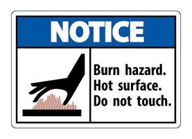 Notice Burn hazard,Hot surface,Do not touch Symbol Sign Isolate on White Background,Vector Illustration vector