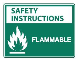 Safety instructions Flammable Symbol Sign on white background vector