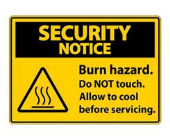 Security Notice Burn hazard safety,Do not touch label Sign on white background vector