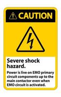 Caution Severe shock hazard sign on white background vector