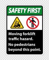 Moving forklift traffic hazard,No pedestrians beyond this point,Symbol Sign Isolate on transparent Background,Vector Illustration vector