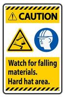 Caution Sign Watch For Falling Materials, Hard Hat Area vector