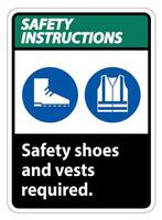 Safety Shoes And Vest Required With PPE Symbols on white background vector