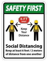 Safety First Social Distancing Construction Sign Isolate On White Background,Vector Illustration EPS.10 vector