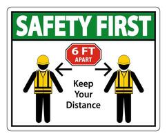 Safety First Social Distancing Construction Sign Isolate On White Background,Vector Illustration EPS.10 vector