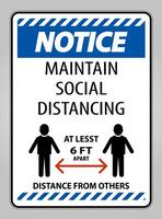 Notice Maintain Social Distancing At Least 6 Ft Sign On White Background,Vector Illustration EPS.10 vector