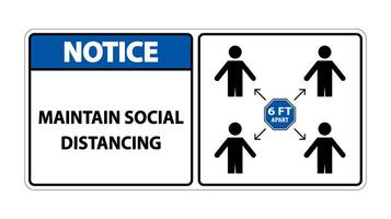 Notice Maintain social distancing, stay 6ft apart sign,coronavirus COVID-19 Sign Isolate On White Background,Vector Illustration EPS.10 vector