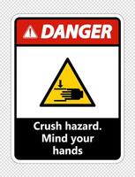 Danger crush hazard.Mind your hands Sign on transparent background vector