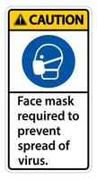 Caution Face mask required to prevent spread of virus sign on white background vector