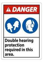 Señal de peligro Se requiere doble protección auditiva en esta área con orejeras y tapones para los oídos vector