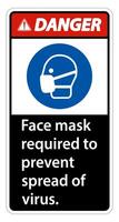 Danger Face mask required to prevent spread of virus sign on white background vector