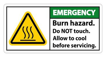 Emergency Burn hazard safety,Do not touch label Sign on white background vector