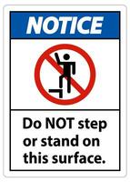 Notice sign do not step or stand on this surface. vector