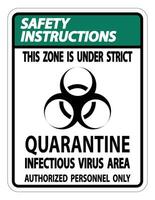 Safety Instructions Quarantine Infectious Virus Area Sign Isolate On White Background,Vector Illustration EPS.10 vector