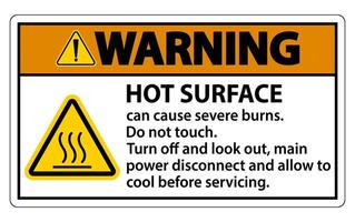 Warning Hot surface sign on white background vector