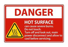 Señal de peligro de superficie caliente sobre fondo blanco. vector